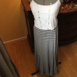 - Grey and white striped long skirt. Size L